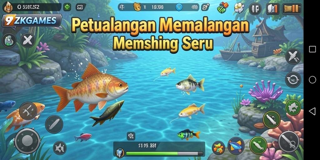 Gameplay seru memancing ikan di lautan.