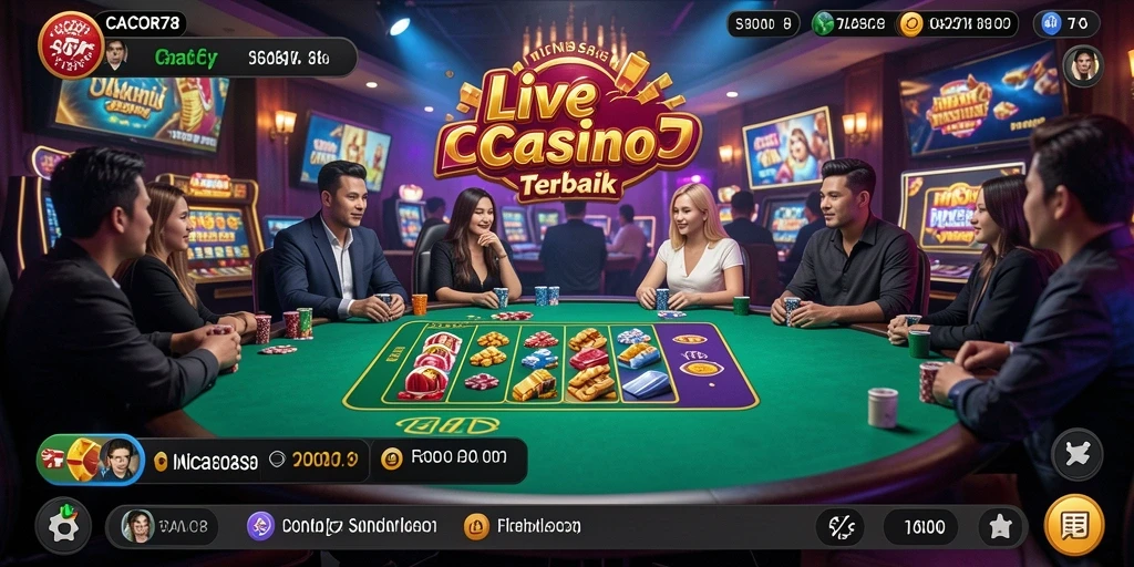 Tangkapan layar utama CACOR78 menampilkan dealer cantik dan pemain asyik bermain.