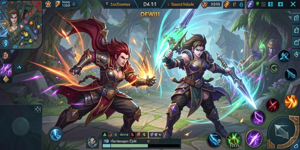 Screenshot gameplay DEWI11 menampilkan pertarungan tim yang seru dan strategis.