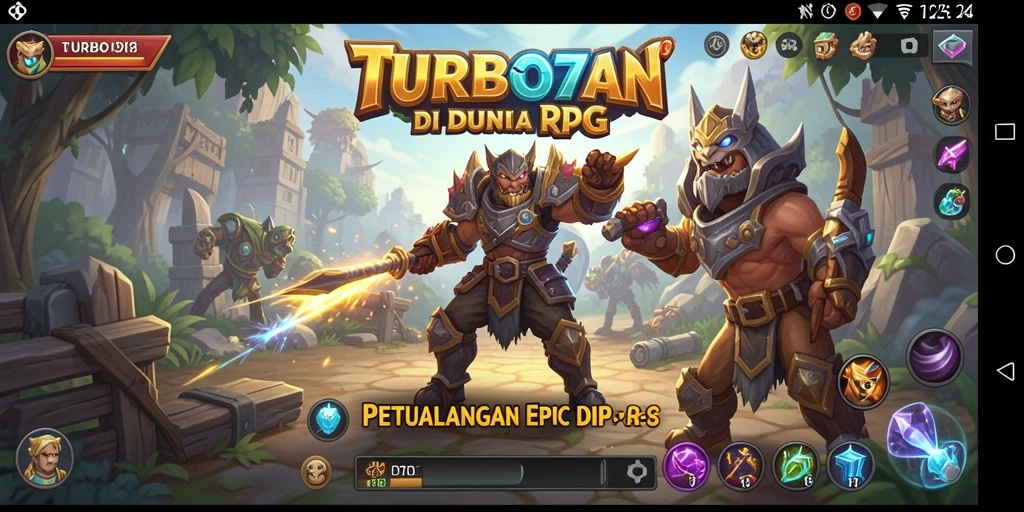 Screenshot utama TURBO78 menampilkan aksi pertarungan epik dalam dunia RPG.